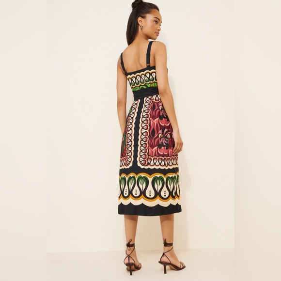 Farm Rio Coconut Tree Flow Scarf Linen Blend Midi Dress - Picture 2 of 4